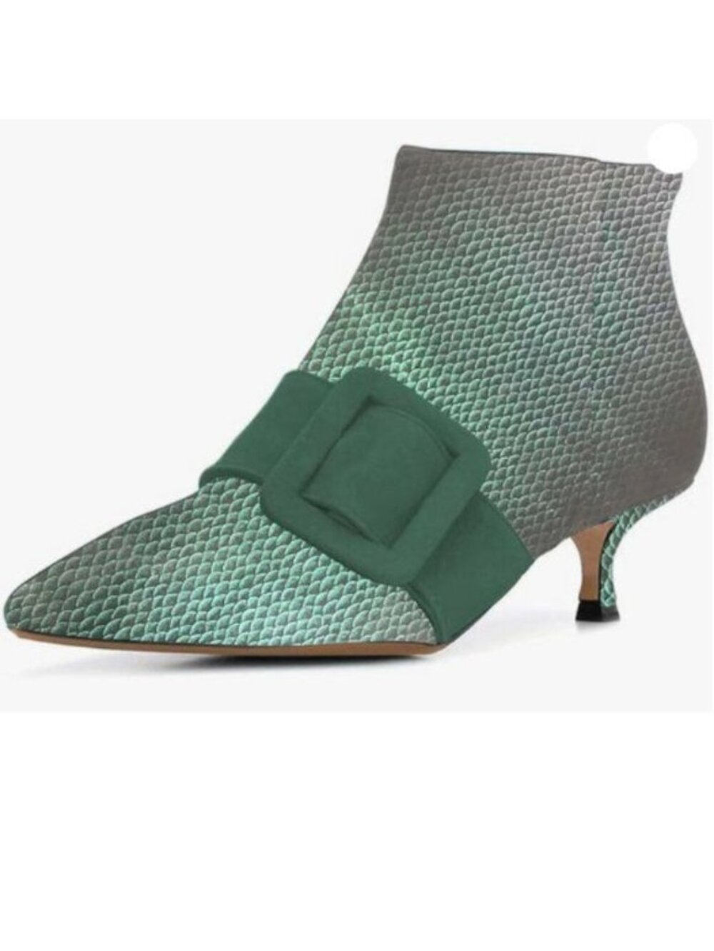 XYD Women's Kitten Low Heel Ankle Boots Pointed Toe Side Zip Short Bootie Green